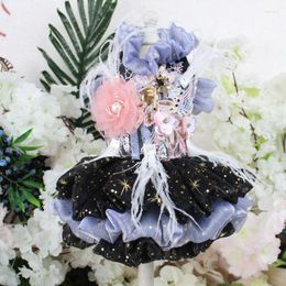 Dog Apparel Handmade Luxury Clothes Pet Supplies Lace Embroidery 3D Flower Feather Accessories Princess Dress Tutu Skirt One Piece