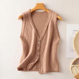 Women's Knits Women Sweater Spring Summer V-neck Sleeveless Cardigan Waistcoat Merino Wool Twist Flower Cashmere Knitwear Vest