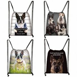 french Bulldog / German Shepherd / Golden Retriever Dog Print Drawstring Bag Women Travel Bags Men Backpack Storage Bag u2ri#