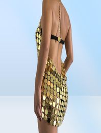 Skirts Beach Women Body chain Cool Sexy Mesh Sequin Bra Bikini Nightclub Style Exaggerated Round Clothes Statement Metal Chains Br3744162