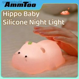 Lamps Shades AmmToo Hippo Baby Silicone Night Light Touch Sensor Colour USB Rechargeable Bedside Light Childrens Toy Gift Q240416