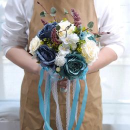Decorative Flowers Wedding Bouquet Handmade Artificial Flower Rose Bridal For Decorations