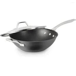 Pans Calphalon Signature Hard-Anodized Nonstick 12-Inch Flat Bottom Wok With Cover