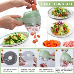 Portable 4 in 1 Handheld Electric Vegetable Slicer USB Rechargeable Food Processor Garlic Chilli Onion Celery Ginger Meat Chopper 240415