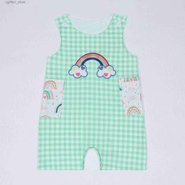 Rompers Summer Jumpsuit Baby Boys Clothes Rainbow Embroidery Bubble Infant Children Pocket Romper 0-3T Sleeve Bodysuit Shorts Outfit L410