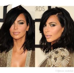 Kim Kardashian Style Bob Haar geschnitten menschlich brasilianische Haarspitze vorne Perücke Kurzes Wellenwellige volle Spitze menschliche Haar Perücke für schwarze Frauen2773158