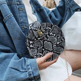 Shoulder Bags Retro Snakeskin Leopard Printed Grain Chain Bag For Women Round Small Tote Purse Crossbody Messenger