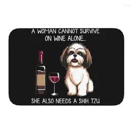 Carpets Shih Tzu And Wine Funny Dog Doormat Non-Slip Bathroom Kitchen Mat Living Room Door Floor Entrance Carpet Rug