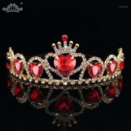 Hair Clips & Barrettes Baroque Gold Colour Tiaras Red Heart Queen Princess Crowns Crystal Headband Kid Girls Wedding Accessiories J252G