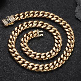 12mm Hip Hop Stainless Steel Cuban Chain Necklace Bracelet Lighting Spring Clasp 18K Gold Plated Accessories