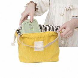 lunch Bag Corduroy Canvas Lunch Box Drawstring Picnic Tote Eco Cott Cloth Small Handbag Dinner Ctainer Food Storage Bags 59E0#