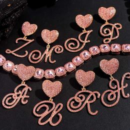 Pendant Necklaces Fashion Pink Crystal Cursive Letter Necklace for Women Iced Initial Square Tennis Chain Cuban Jewellery 230613