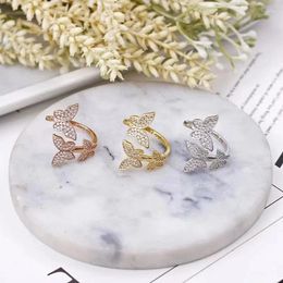 Cluster Rings Classic Ladies Butterfly Insect Shaped Open Adjustable Ring Micro Paved Rhinestone Zircon For Women Party Wedding Jewellery
