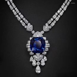 Chains Vintage Lab Sapphire Diamond Necklace 925 Sterling Silver Engagement Wedding Chocker For Women Bridal Promise Jewellery