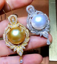 Pendants Huge 16mm White Golden South Sea Shell Pearl 925 Silver Pendant 18 Inch