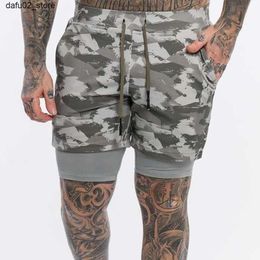 Men's Shorts Mens Camouflage 2 IN 1 Workout Fitness Shorts Breathable Jogger Shorts Camo Gyms Bodybuilding Quick Dry Leisure Running Shorts Q240416