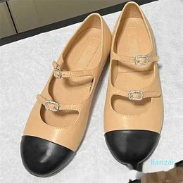 Women Shoes High Sheepskin Double Straight Buckle Ballet Mary