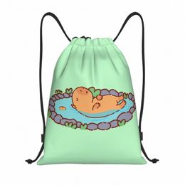 funny Bathing Capybara Drawstring Backpack Sports Gym Sackpack String Bag for Hiking d4ks#