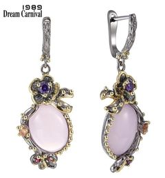 DreamCarnival 1989 Pick Drop Earrings for Women Wedding Party Dangle Earings Pink Opal Stone Fashion Accessories Gift WE3878 210628932401