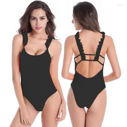 Women's Swimwear Mini Ruffles Swimming Clothes Back Cross Ladies Swimsuit Black Bathing Suit Plus Size Mature Women