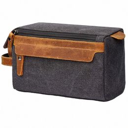 toiletry Bag for Men Shaving Kit Bag Crazy Horse Leather Dopp Kit Travel Shaving Bag Mens Toiletry Canvas V0Dv#