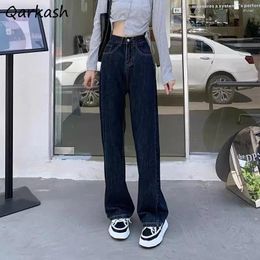 Women's Jeans Baggy Women Straight Korean Style Solid Elegant High Street Vintage Autumn All-match Blue Leisure Simple Chic