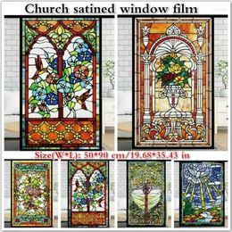 Window Stickers Retro Church Painting Art Privacy Film Stained Glass Home Self-adhesive Static Anti Uv