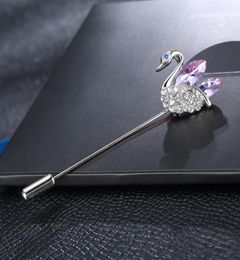 SHUANGR Vintage Jewellery Crystal Swan Brooches For Women Purple Antique Animal Brooch For Jewellery Hijab Pins9859878