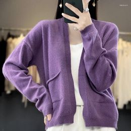 Women's Knits High Quality Cashmere Cardigan Sweater Coat Spring And Autumn Fashion V-neck Knitted Loose