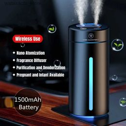 Car Air Freshener Double Spray Vehicle Air Humidifier380ML USB Charging Mini Essential Oil Diffuser with Mood Light Wireless Car Aroma Humidifie L49
