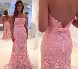 2019 Mermaid Evening Dress Pink Colour With Lace Backless Formal Holiday Wear Prom Party Gown Custom Made Plus Size5927499
