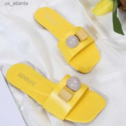 Slippers Womens Slides Outside Wear Ladies Bright Yellow Summer Shoes Woman Fashion Flat Bottom Square Head Female Footwear H240416 H3J2