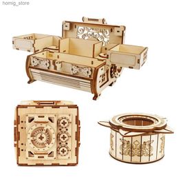 3D Puzzles 3d Wood Mechanical Box Puzzles Kits for Child Assembly Building Blocks DIY Surprise Jewelry Necklace Ring Cosmetics Case Models Y240415