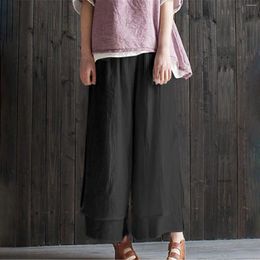 Women's Pants For Women 2024 Pure Color Wide Leg Large Size Retro Double Layer Loose Straight Culottes Cotton Linen Pant