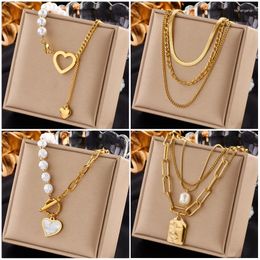 Pendant Necklaces DIEYURO 316L Stainless Steel Gold Color Heart Pearl Necklace For Women Punk Street Rustproof Neck Jewelry Party Gift
