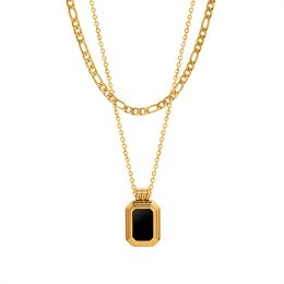 Niche Instagram Personalised Acrylic Layered Necklace with Titanium Steel Gold Plated Double Layer Collar Chain Stainless Steel Jewellery