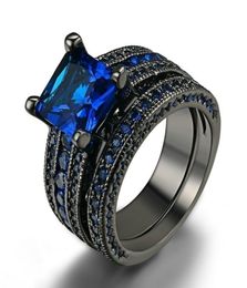 Couple Ring Men039s 316L Stainless Steel Carbon Ring Women039s 14kt Black Gold Filled Natural Blue Sapphire Wedding Ring4932174