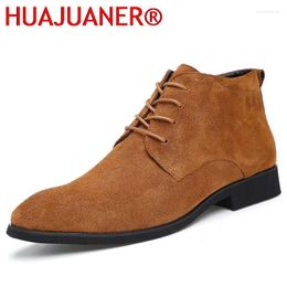 Boots Men Business Shoes Man Dress Fashion Pointed Toe Lace-Up Ankle Formal Wedding Footwear Male Suede Oxford