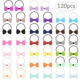 Mini Ribbon Hair Bows Candy Color Elastic Hair Bands Rubber Gum Girls Rope Cute Kids Ponytail Holders ZZ