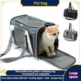 Cat Carriers Pet Dog Out One Shoulder Hand Package In All The Large Capacity Grid Breathable Folding Oxford Cloth Bag Carrier