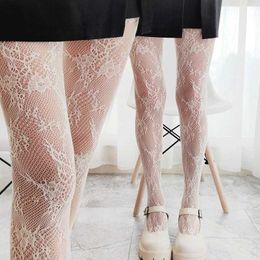 Sexy Socks Sexy Black White Lolita Hollowed Lace Mesh Stockings Bottomed Pantyhose Japanese Goth Floral Rattan Stocking Hot Classic Tights 240416