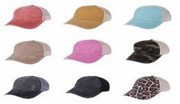 Leopard Ponytail Hats 9 Colours Washed Mesh Camo Messy Bun Baseball Cap Outdoor Sports Trucker Hat CYZ31532729143