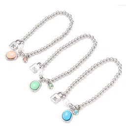 Link Bracelets Fashion 6mm Stainless Steel Crystal Zircon Rainbow Colour Bead Chain Letter Number Round Pearl Bracelet Key 50 Jewellery Women