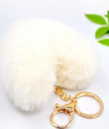 Heart Shape Fluffy Heart Keychain For Women Pompom Faux Rabbit Fur Key Chain Girl Bag Charms Hang Car Key Ring Jewelry4787644