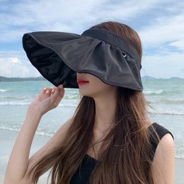 Visor Cap For Women Summer Sun Hat Sunscreen Outdoor Sports Caps Black Beach Hat Simple Stylish Wear Comfortable Large Brim UV Protection