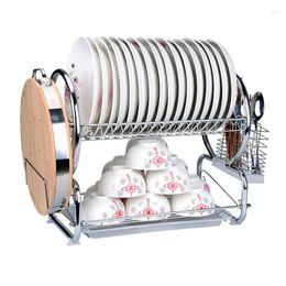 Kitchen Storage Organiser 2-Tier Stainless Dish Rack Plate Cutlery Cup Tableware Bowl Chopping Board Shelf