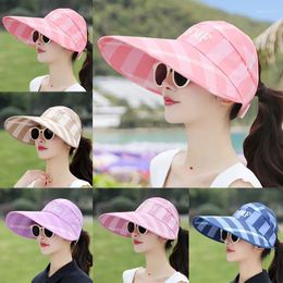 Wide Brim Hats Womens Summer Foldable Sun Hat Outdoor Leisure Adjustable Visor Caps Fashion Korean Anti-UV Sunscreen Beach