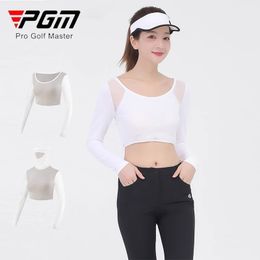 PGM Women Sunscreen Golf Shirts Summer Ladies Ice Silk with Mask Cropped Tops Breathable Quick Dry Underwear Silm Top 240416