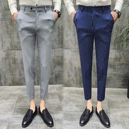 Men's Suits Classic Striped Men Business Social Suit Pants For Spring/Summer 2024 Stylish Mens Casual All-match Nine-point Streetwear