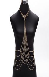 Luxury Fashion Sexy Body Waist chain Gold Silver Colour Body Chain Bra Slave Harness Necklace Tassel Waist Jewellery T2005088399564